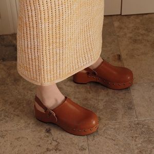 Brown Leather Clogs